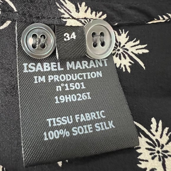 Isabel Marant Rusak Womens Silk Black Floral Long Sleeve Blouse size FR 34 XS - Picture 11 of 16